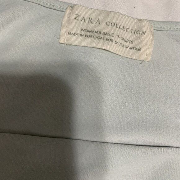 zara womens solid light blue Round Neck Fitted tank top cami small - Picture 3 of 5